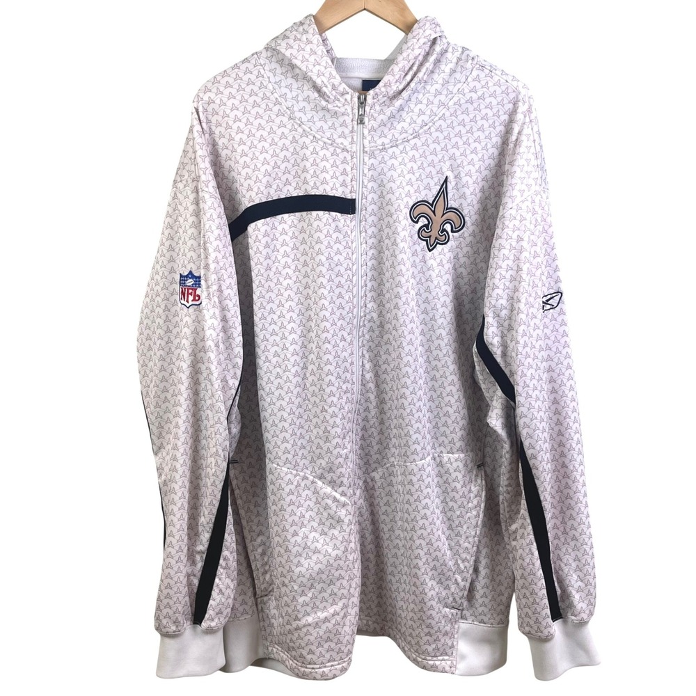 NFL Reebok New Orleans Saints Full Zip‎ Hoodie Fleur De Lis NFC South 2XL Men's